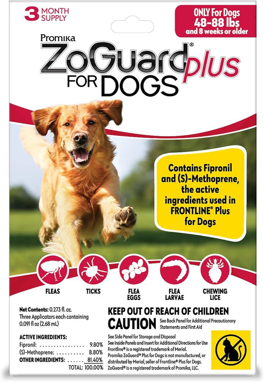 ZoGuard Plus – Flea & Tick Prevention for Dogs 45-88 lb Pack of 3
