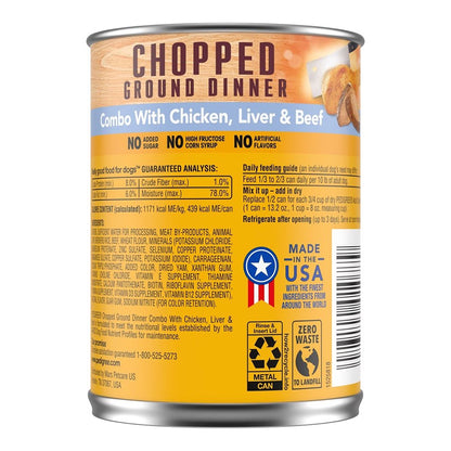 Pedigree Chopped Ground Dinner Chicken, Beef & Liver Canned Dog Food 13.2 oz - 12pk, Pedigree