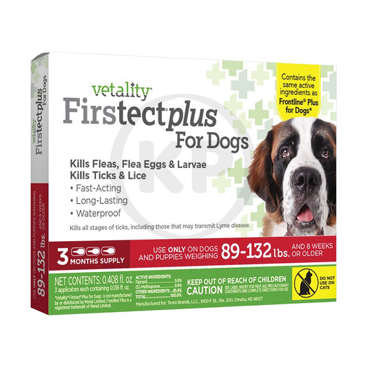 Vetality Firstect Plus Flea & Tick for Dogs, 89-132 lb, 3 ct