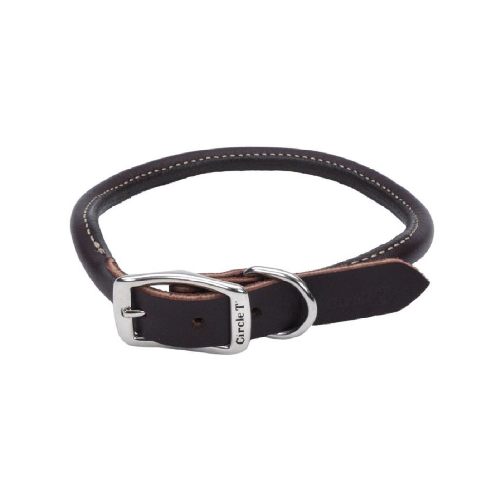 Coastal Circle T Latigo Leather Round Dog Collar 3/4X18in, Coastal Pet