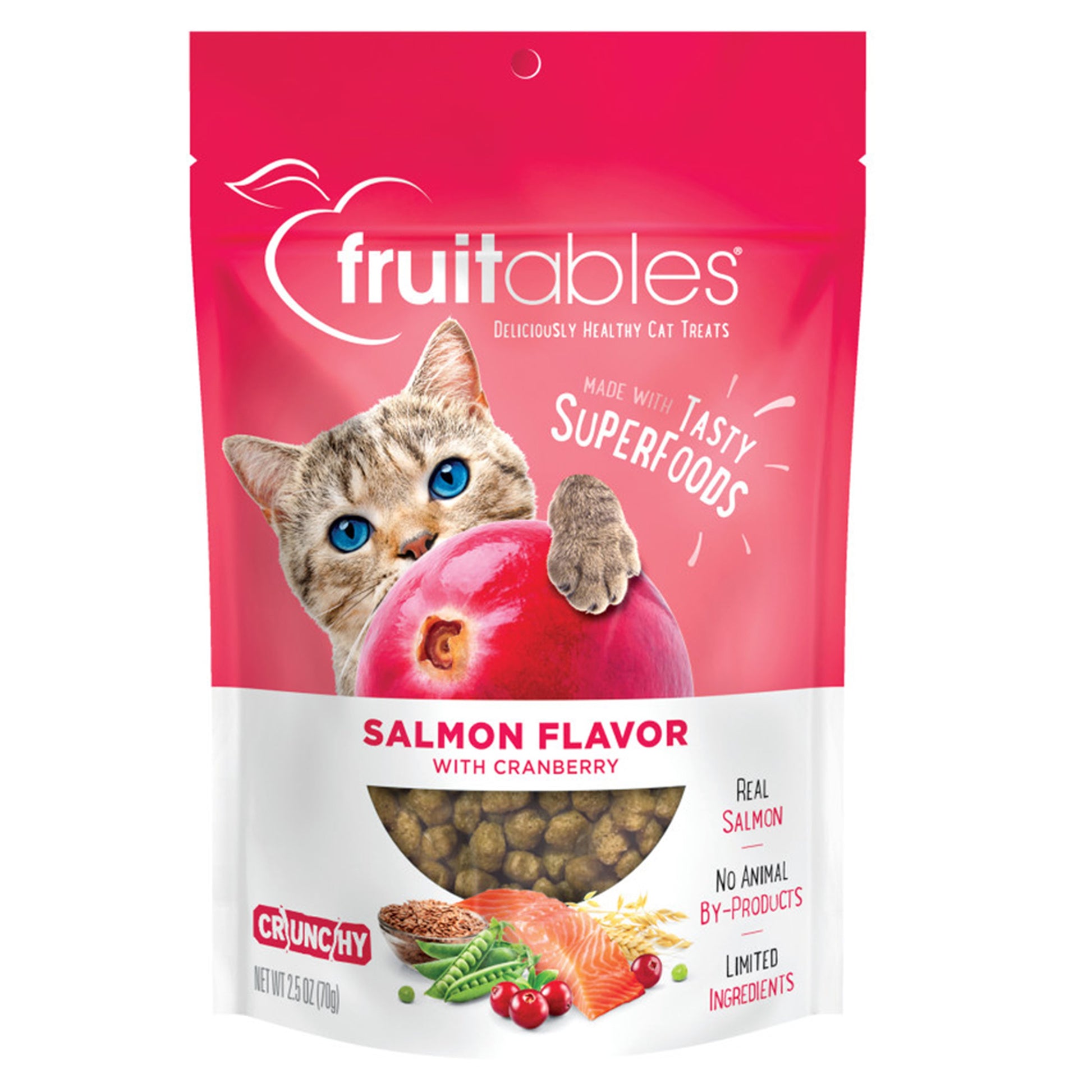 Fruitables Limited Ingredient Crunchy Cat Treats Salmon w/Cranberry, 2.5-oz, Fruitables