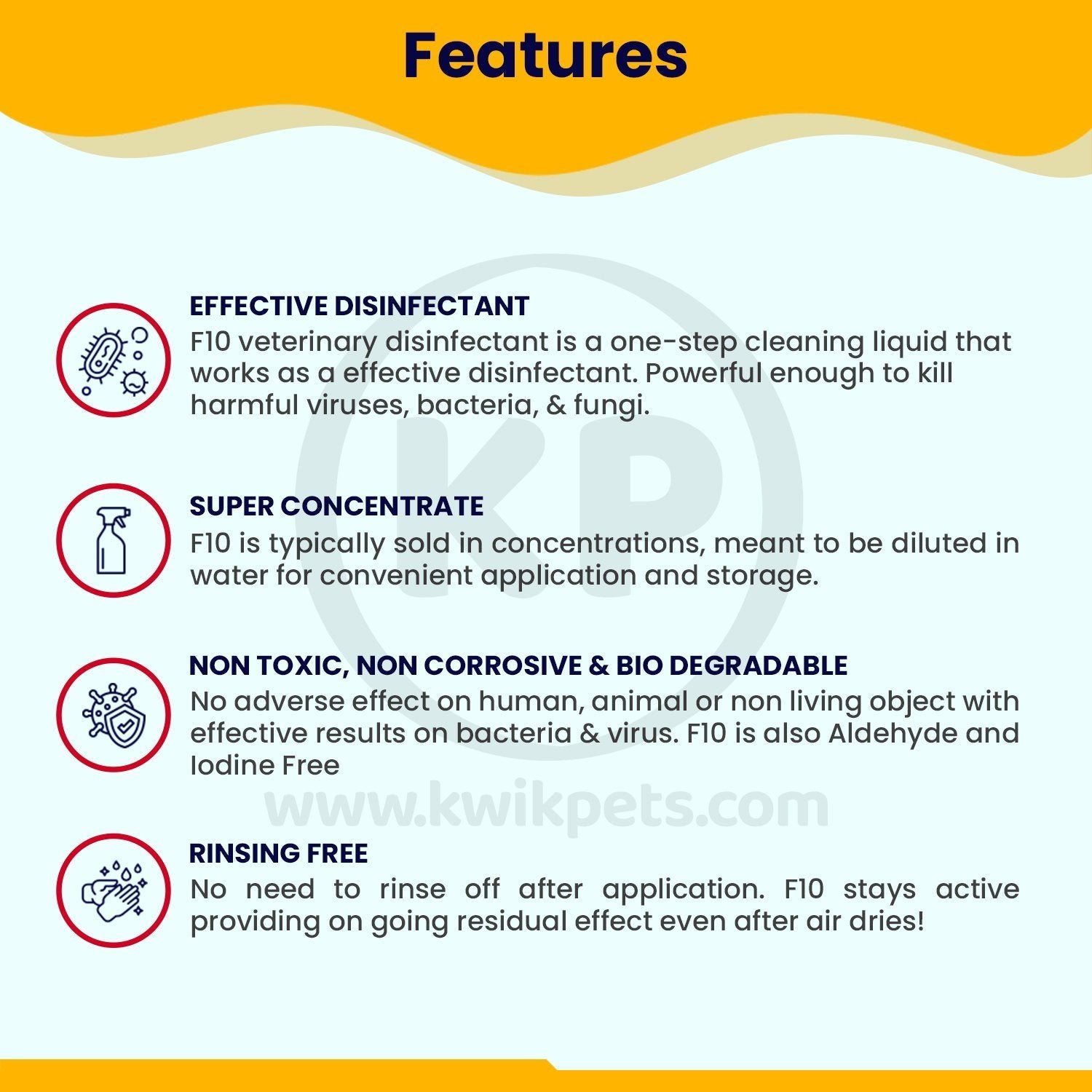 Features of F10SC Veterinary Disinfectant 200 ml