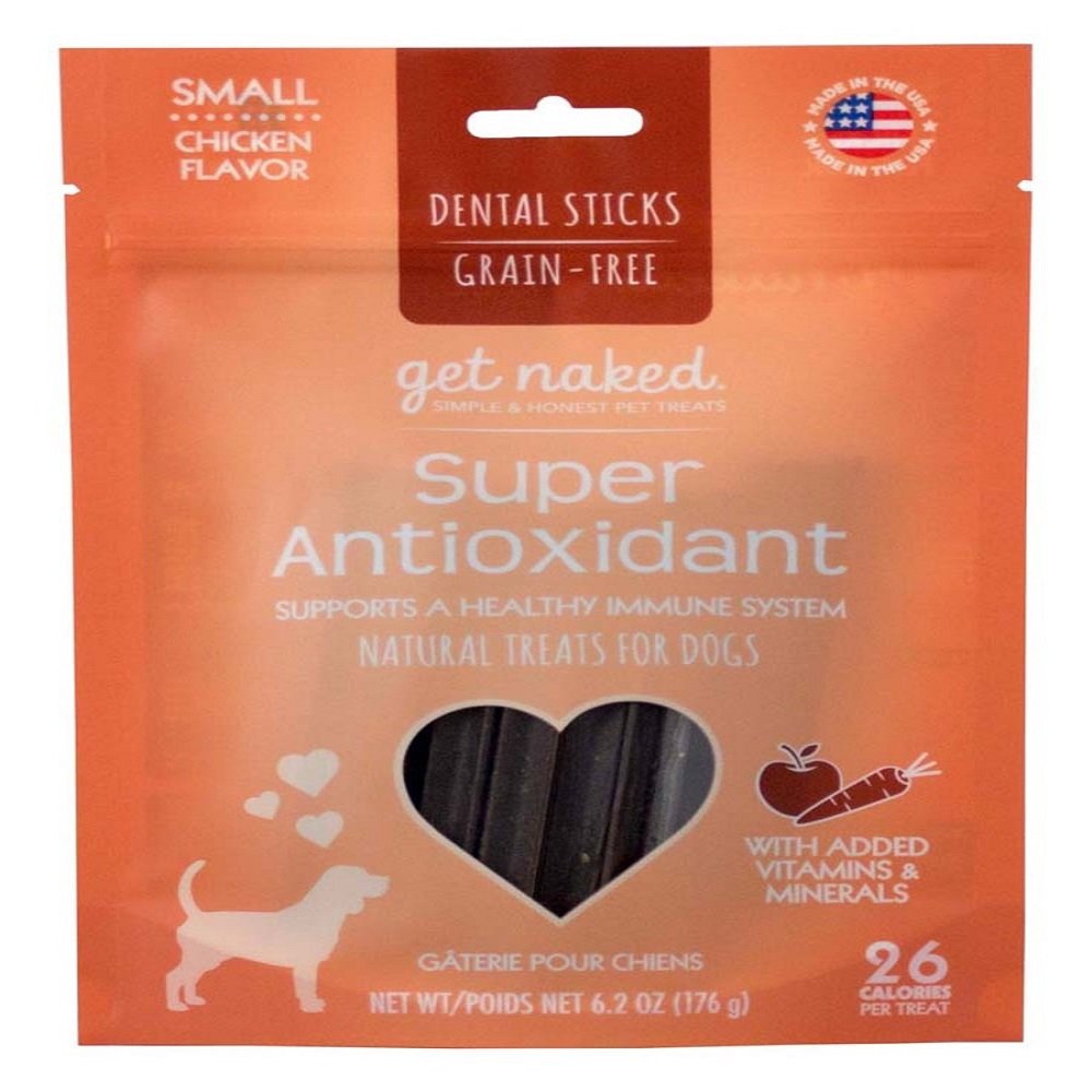 Get Naked Super Antioxidant Grain-Free Dental Stick Dog Treats Chicken, 6.2 oz, SM, Get Naked