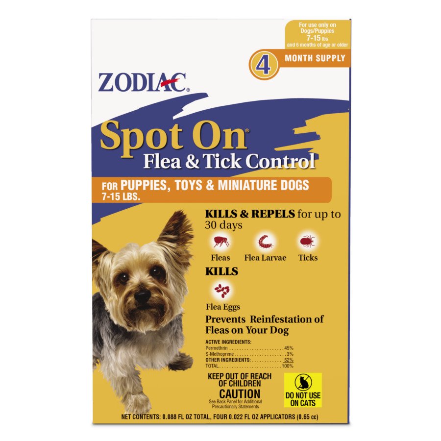 Spot On Flea & Tick Control Puppies, Toys And Miniature Dogs 7-15 lb, 4 pk, Spot