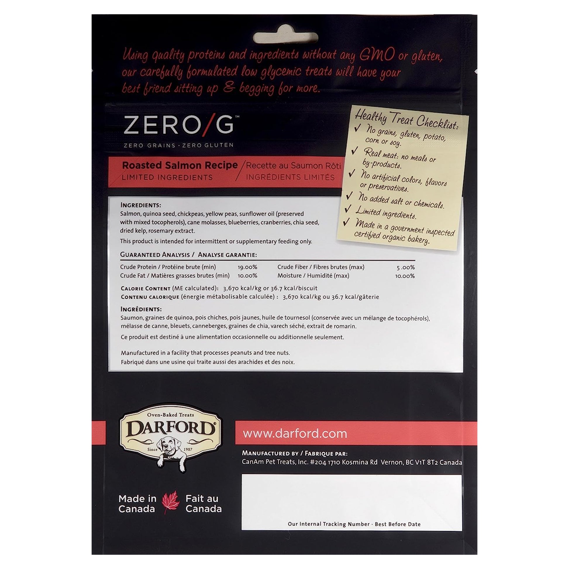Darford Zero/G MINIS Oven Baked Dog Treats Roasted Salmon Recipe Regular, Roasted Salmon Recipe, 12 oz, Darford