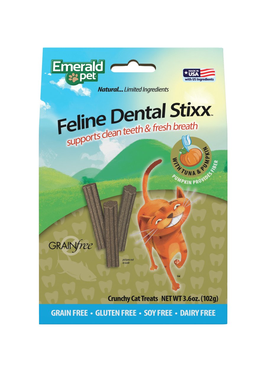 Emerald Pet Feline Dental Stixx Dental Cat Treats Tuna & Pumpkin, 3.6 oz, Emerald Pet