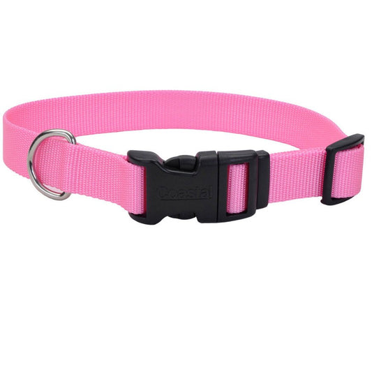 Coastal Adjustable Nylon Dog Collar with Plastic Buckle Bright Pink, 3/4 in. X 14-20 in.