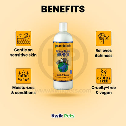 earthbath® Oatmeal & Aloe Shampoo, Vanilla & Almond, Helps Relieve Itchy Dry Skin, Made in USA, 16 oz, Earthbath
