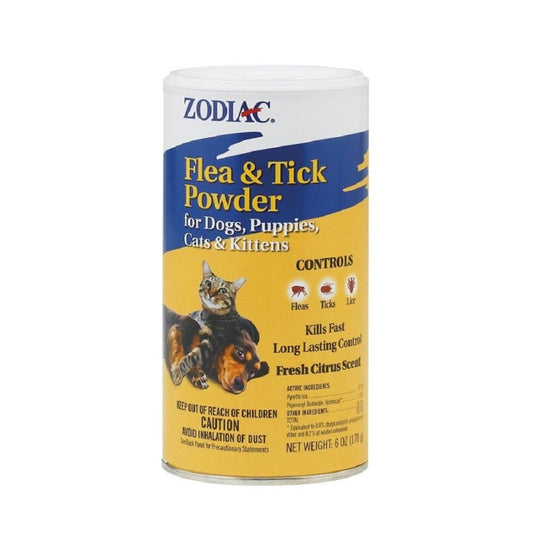 Zodiac Flea & Tick Powder for Dogs Puppies Cats & Kittens 6oz Shaker Top, Zodiac