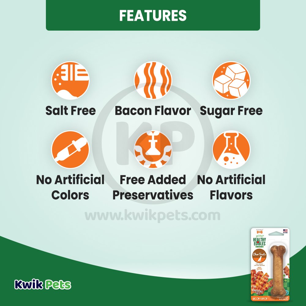 Nylabone Healthy Edibles All-Natural Long Lasting Bacon Chew Treats Bacon, 1ea/Small/Regular - Up To 25 Ibs., Nylabone