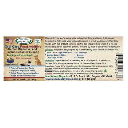 Mad About Organics All Natural Dog and Cat Oral Care Food Additive 4 oz, Mad About Organics