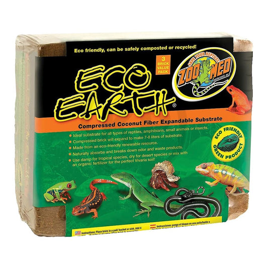 Zoo Med Eco Earth Compressed Coconut Fiber Substrate Brick 3pk