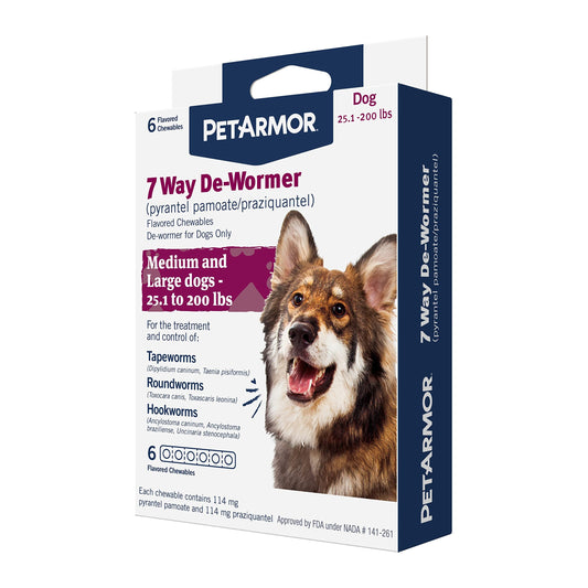 Petarmor 7 Way Chewable De-Wormer for Medium and Large Dogs, 6 pc, PetArmor