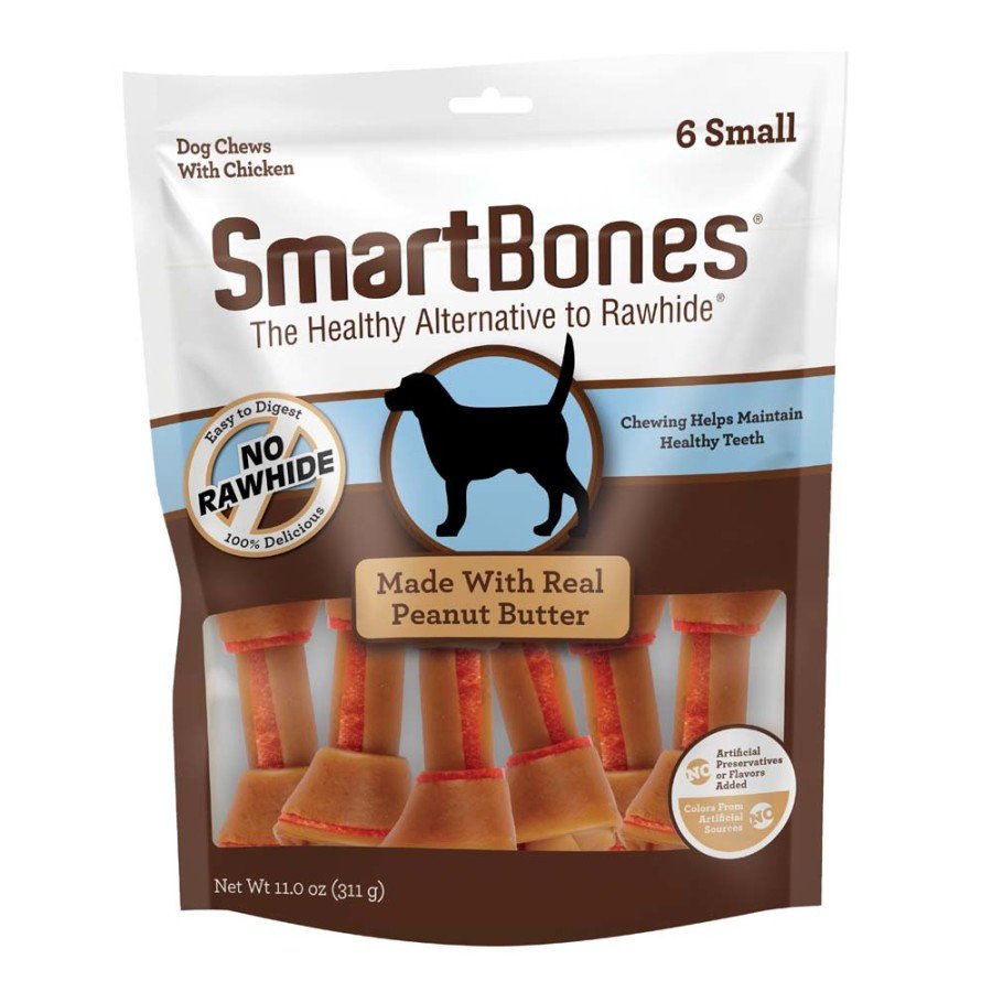 SmartBones Artificial-Free Classic Bone Chew Dog Treat Peanut Butter, 11 oz, 6 ct, SM, SmartBones