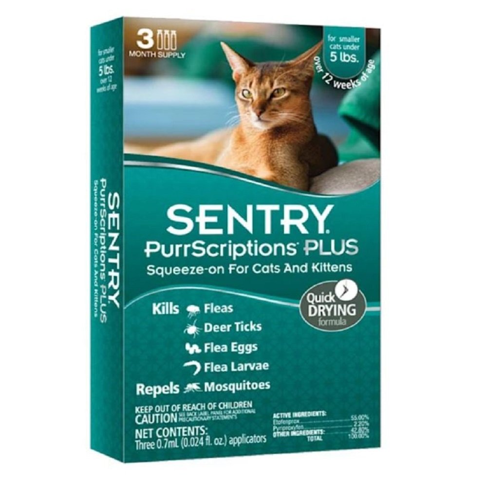 Sentry Purrscriptions Plus Flea & Tick Squeeze-On For Cats And Kittens 2.2 Lbs. Adulticide Etofenpro, Sentry