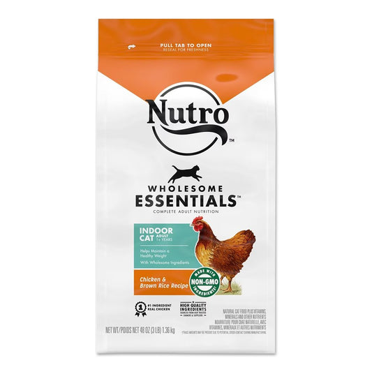 Nutro Products Wholesome Essentials Healthy Weight Indoor Adult Dry Cat Food Chicken & Brown Rice, 3-lb, Nutro