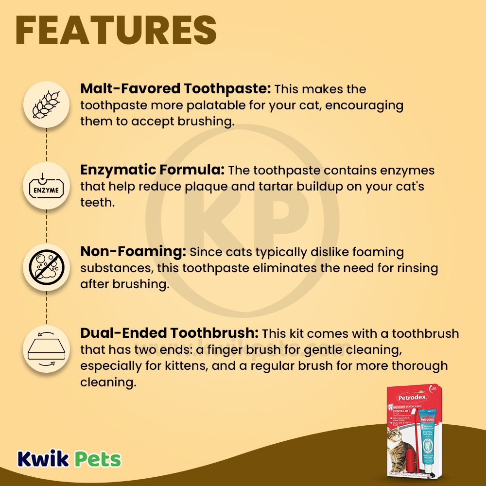 Features of Sentry Petrodex Dental Care Kit for Cats with Malt Toothpaste 2.5-oz