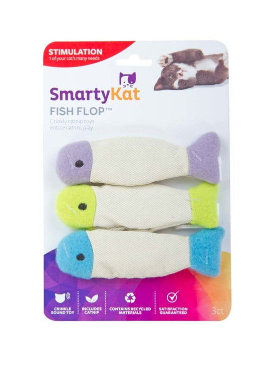 SmartyKat Fish Flop Crinkle Plush Catnip Toy Multi-Color, 3 pk, SmartyKat