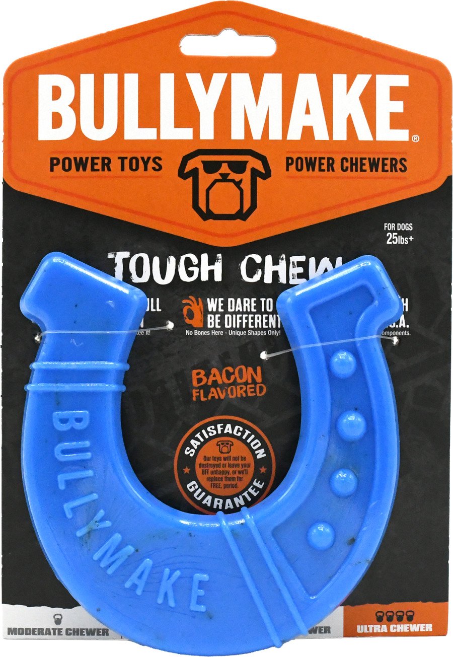 BullyMake Toss n' Treat Flavored Dog Chew Toy Horseshoe, Bacon, One Size