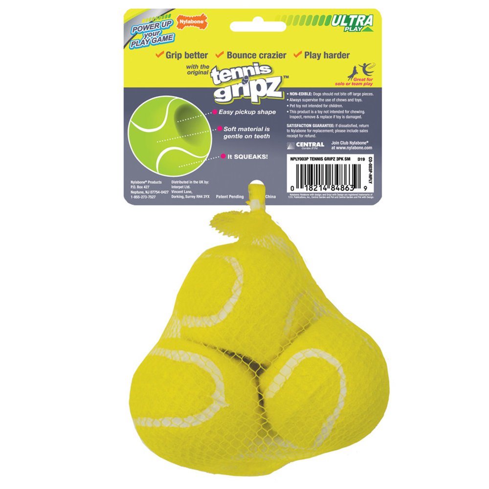 Nylabone Power Play Dog Tennis Ball Gripz, Small/Regular - Up To 25 Ibs., Nylabone