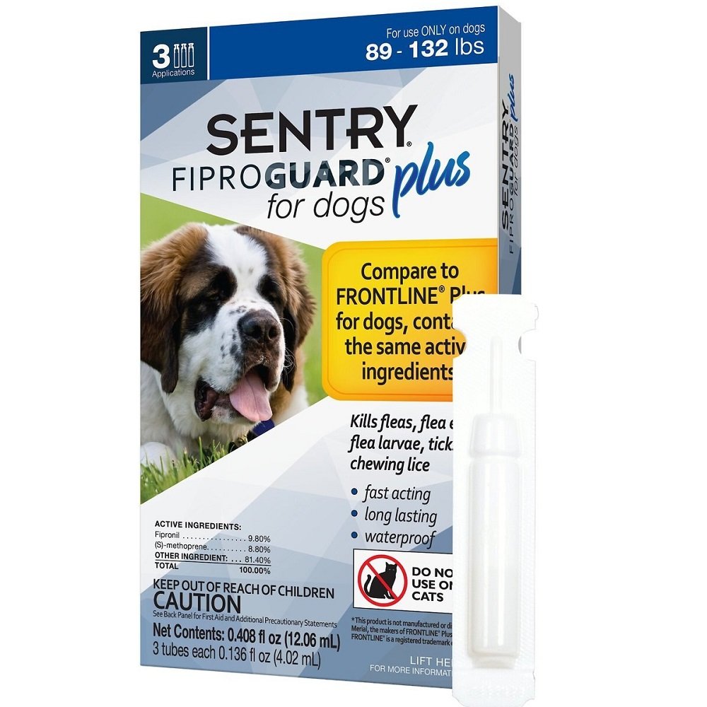 Sentry Fiproguard Plus Squeeze-On Dog Flea & Tick Treatment, 89 - 132lbs 3 Doses (3-mos. supply), Sentry