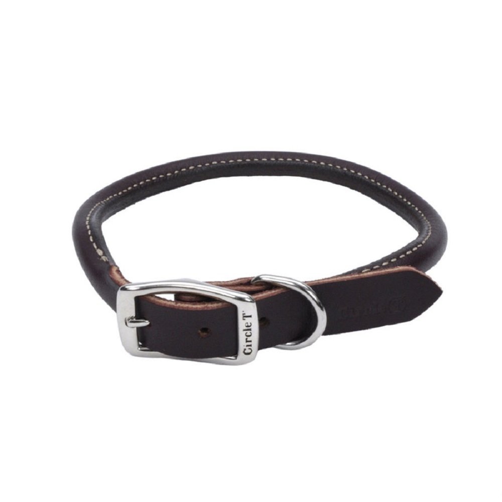 Coastal Circle T Latigo Leather Round Dog Collar 3/4X20in, Coastal Pet