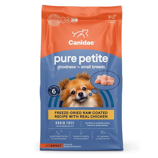 CANIDAE PURE Goodness Grain-Free Petite Small Breed Adult Freeze-Dried Raw Coated Dog Food Chicken, 10 lb