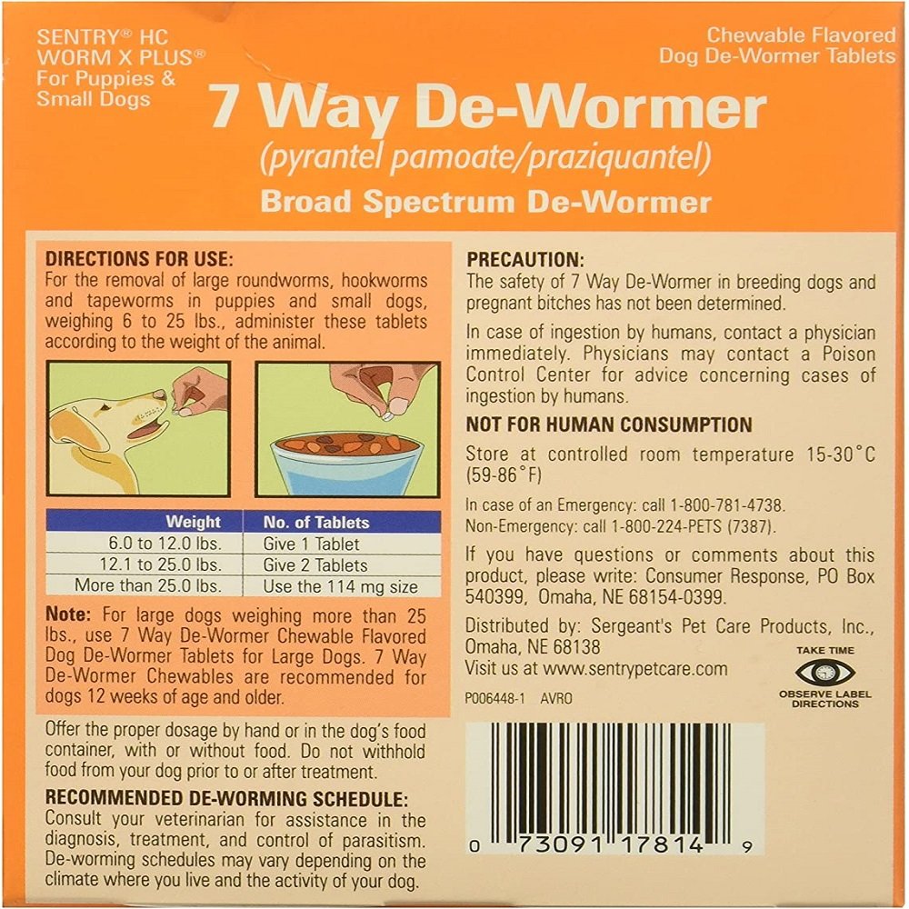 SENTRY Worm X Plus 7 Way De-Wormer Small Dog 6 Count, Sentry