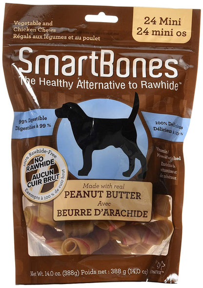 SmartBones Peanut Butter Dog Chews Mini - 2" Long 24 Pk