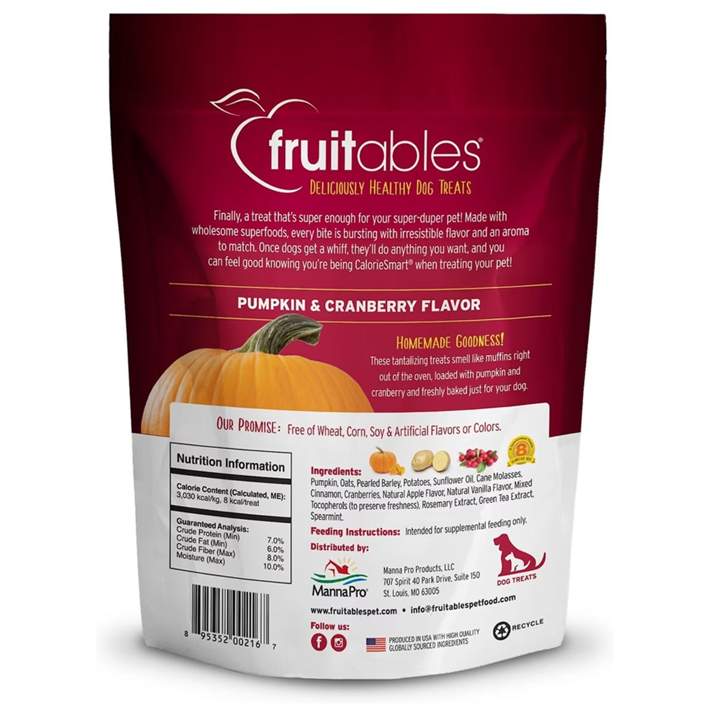 Fruitables Pumpkin & Cranberry Crunchy Baked Dog Treats 7-oz