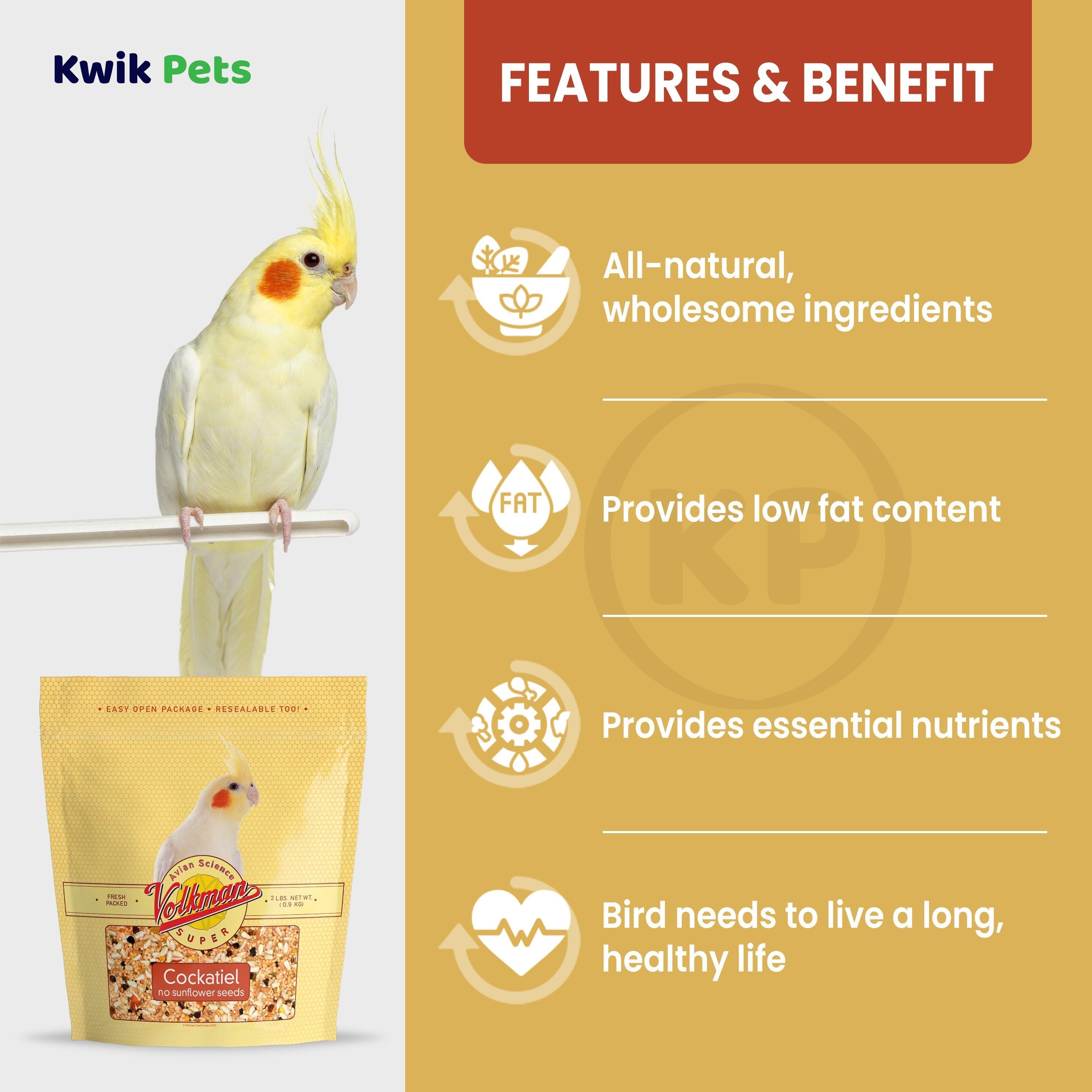 Volkman Seed Company Avain Science Super Cockatiel Bird Treat without Sunflower Seed 4 lb, Volkman