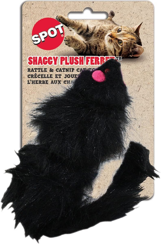Spot Shaggy Plush Ferret Rattle & Catnip Cat Toy Black,11 in, LG, Spot