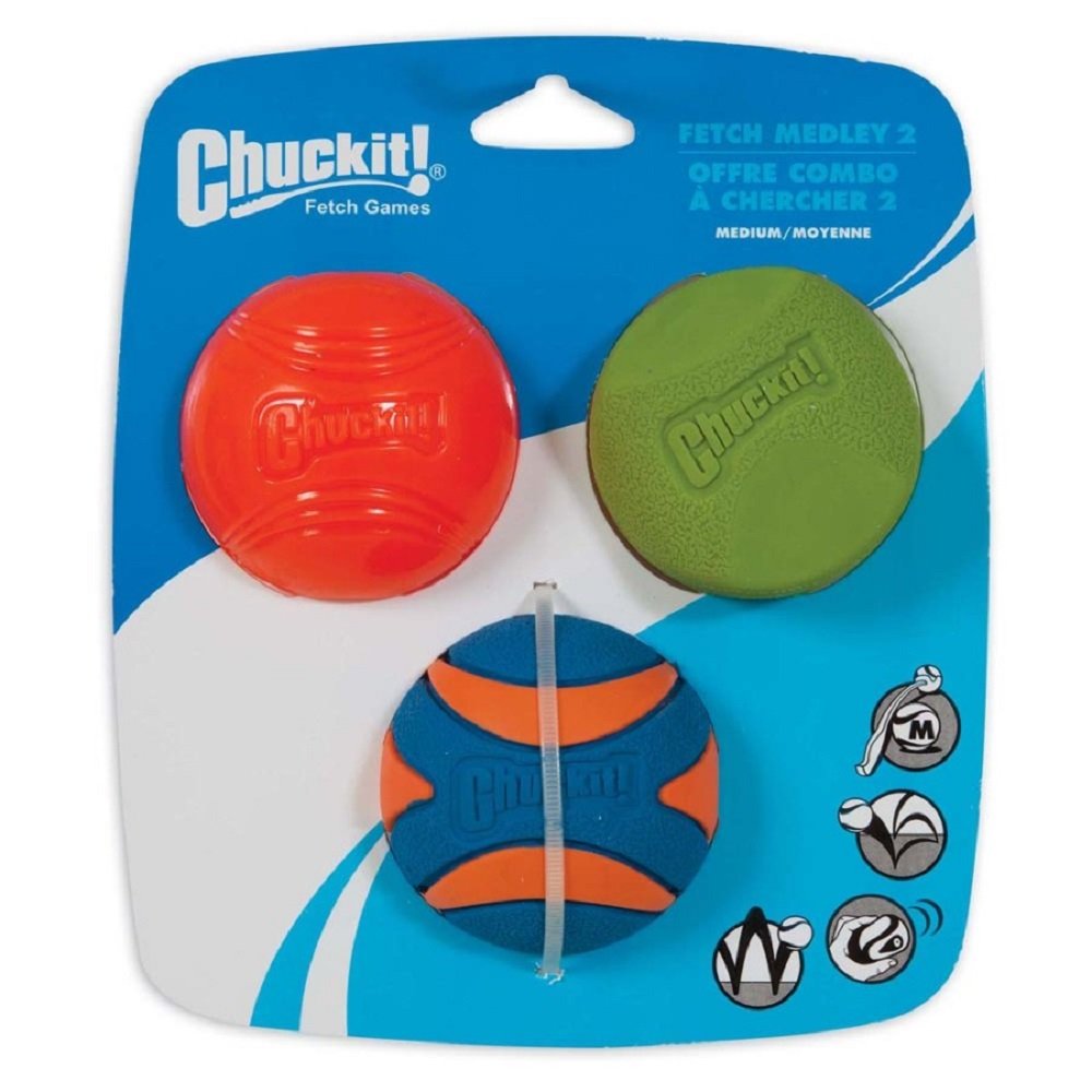 Chuckit! Fetch Medley Balls Dog Toy Assortment 2, Multi-Color 3pk, Medium, Chuckit!