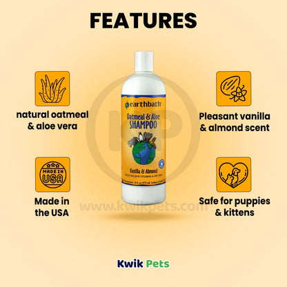 earthbath® Oatmeal & Aloe Shampoo, Vanilla & Almond, Helps Relieve Itchy Dry Skin, Made in USA, 16 oz, Earthbath