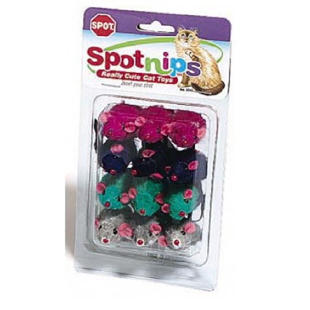 Spot Colored Plush Mice Rattle & Catnip Cat Toy Assorted 12 pk, Ethical Pet