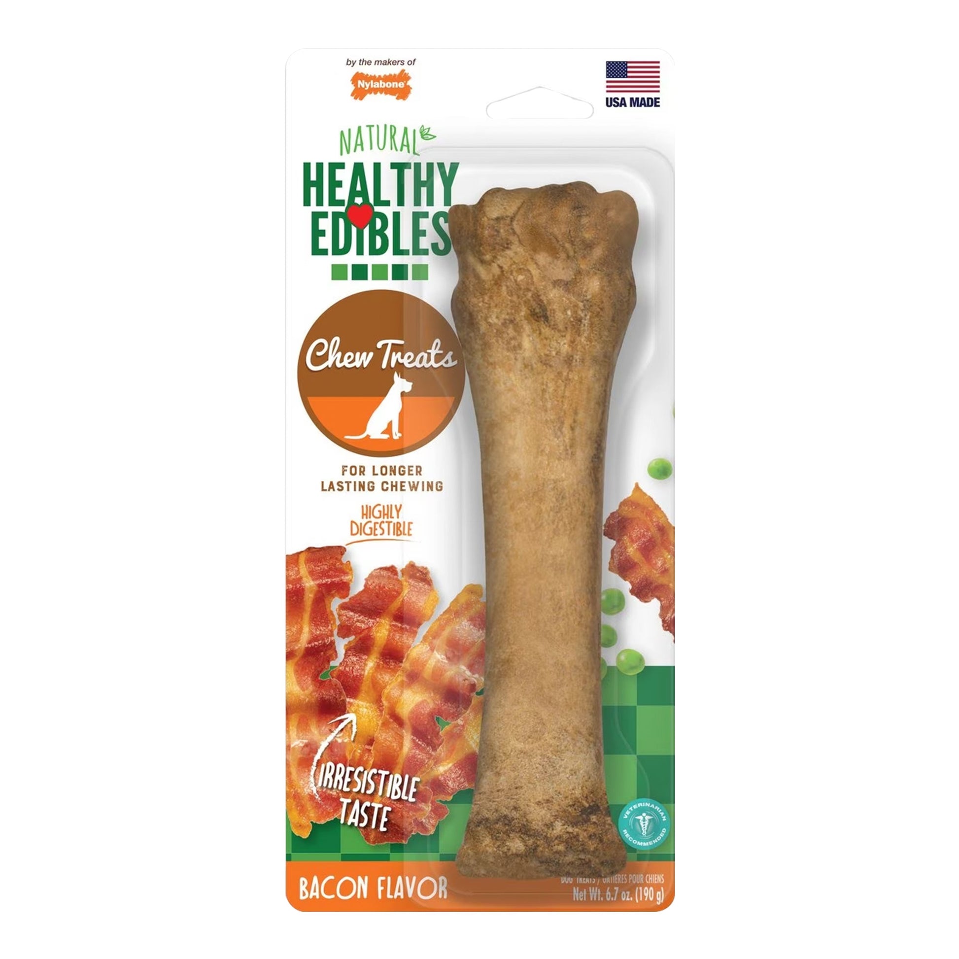 Nylabone Healthy Edibles All-Natural Long Lasting Bacon Flavor Chew Treats 1 Count, Souper - 50+ lb, Nylabone