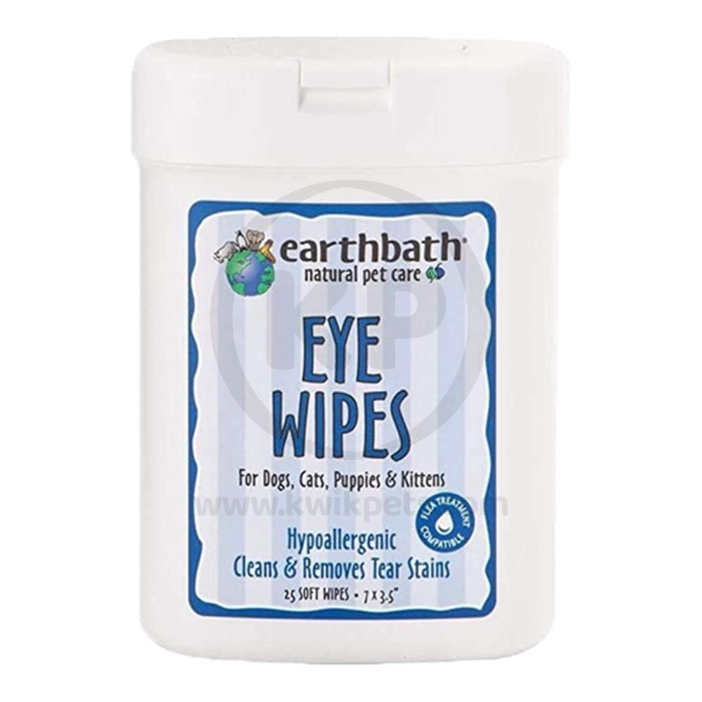 earthbath® Eye Wipes, Hypo-Allergenic Fragrance Free for Dogs, Cats, Puppies & Kittens, 25 ct re-sealable container, Earthbath