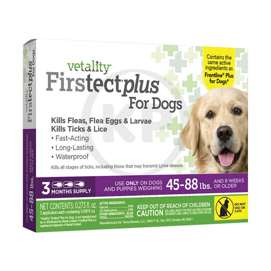 Vetality Firstect Plus Flea & Tick for Dogs, 45-88 lb, 3 ct