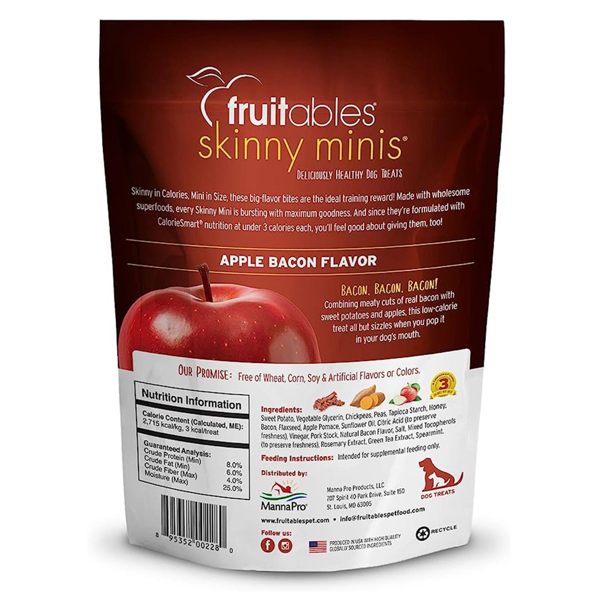 Fruitables Skinny Minis Apple Bacon Soft Dog Treats 12oz, Fruitables
