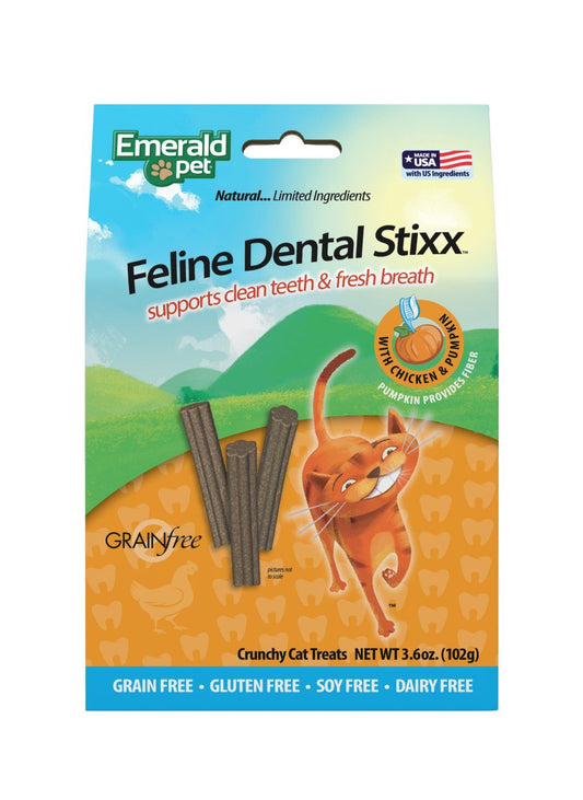 Emerald Pet Feline Dental Stixx Dental Cat Treats Chicken & Pumpkin, 3.6 oz, Emerald Pet