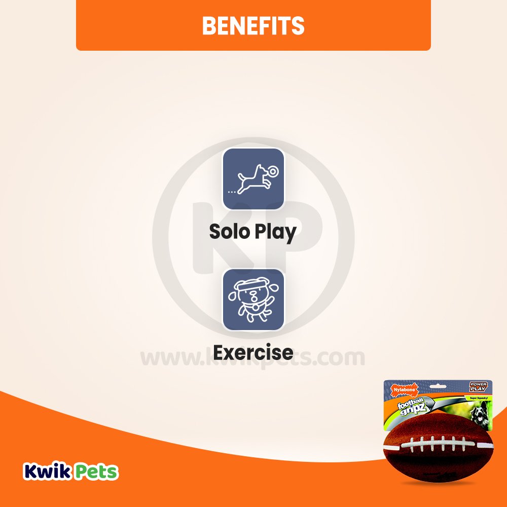 Nylabone Power Play Dog Football Gripz, Large/Giant - Up To 50 lb, Nylabone