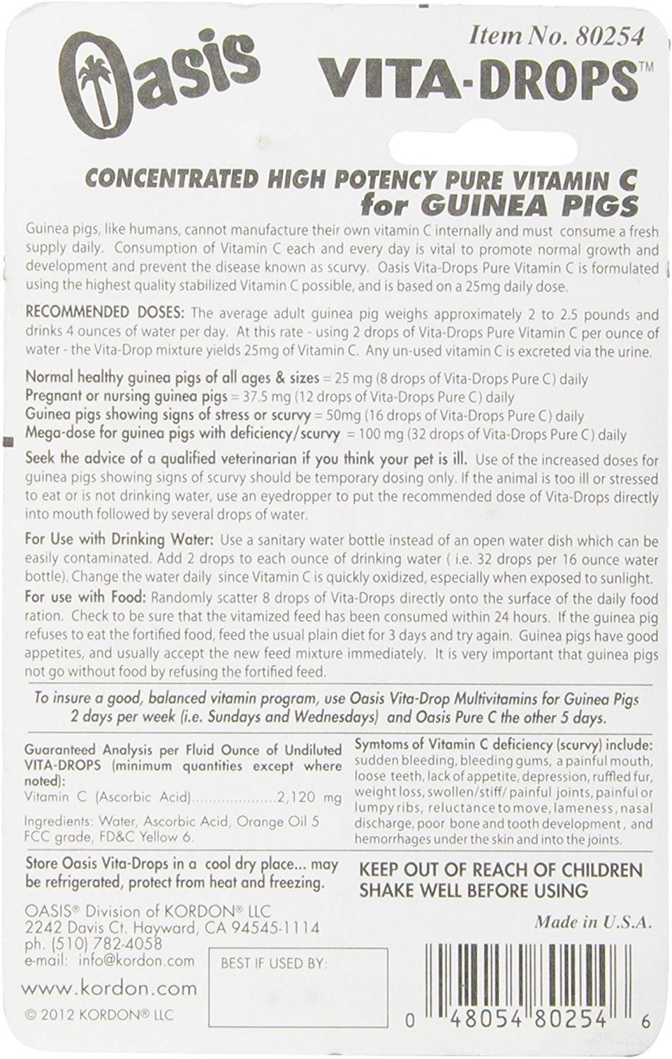 Oasis Vita-Drops Pure Vitamin C for Guinea Pigs 2oz, Oasis