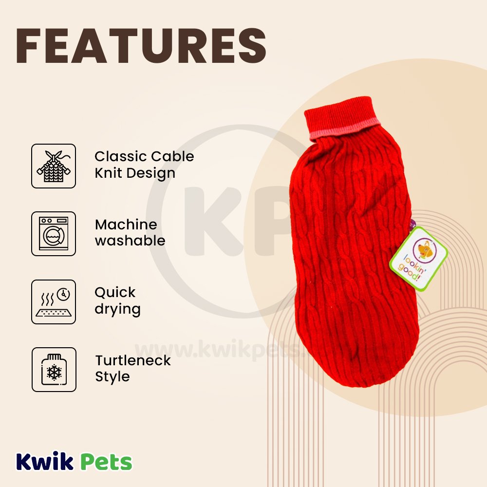 Fashion Pet Lookin' Good! Classic Cable Sweater Red In Xxx-small, Fashion Pet