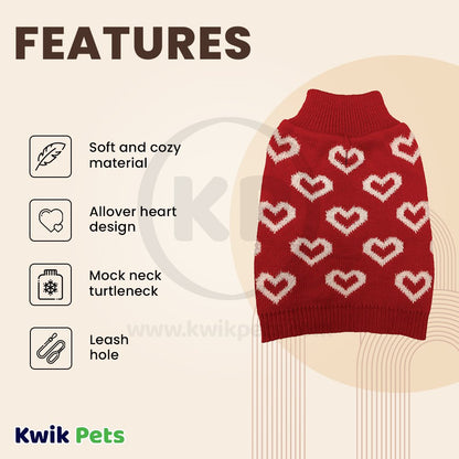 Fashion Pet Allover Hearts Dog Sweater Red, SM, Fashion Pet
