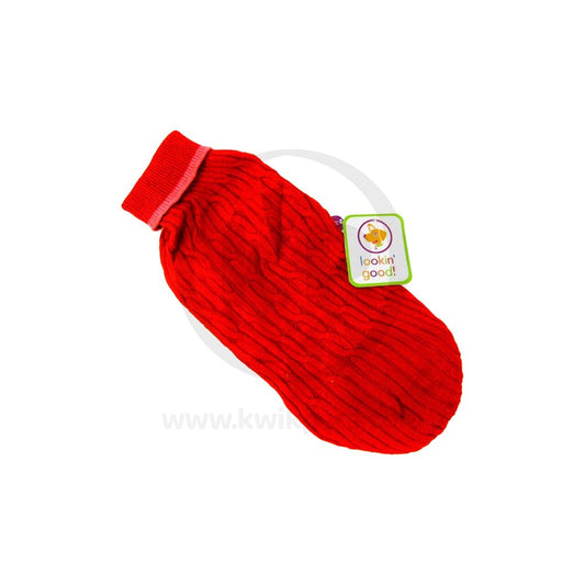 Fashion Pet Lookin' Good! Classic Cable Sweater Red In Xxx-small, Fashion Pet