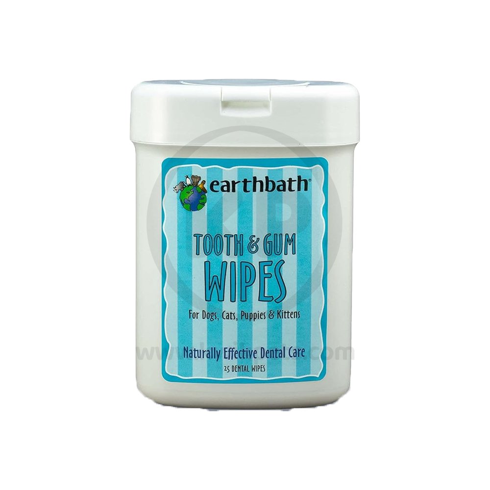 earthbath® Tooth & Gum Wipes, Peppermint & Baking Soda for Dogs, Cats, Puppies & Kittens, 25 ct re-sealable package, Earthbath