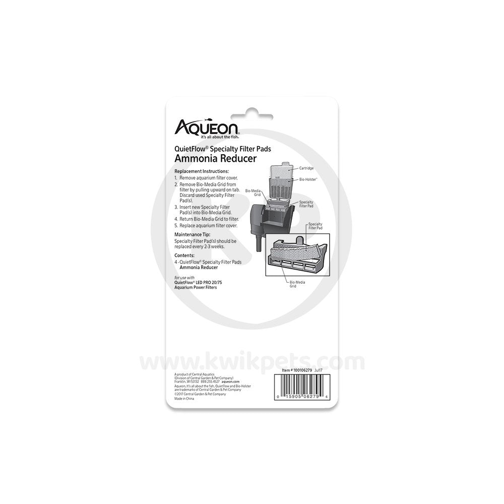 Aqueon QuietFlow Ammonia Reducer Specialty Filter Pads 4 Count, Aqueon