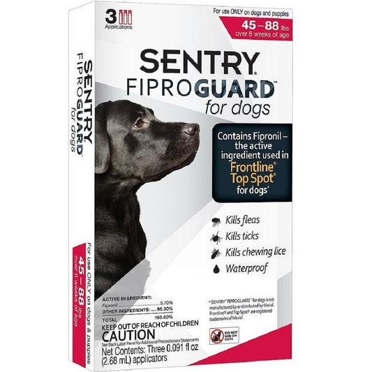 SENTRY FiproGuard Dog Flea & Tick Squeeze-On 45-88lb 3ct, Sentry