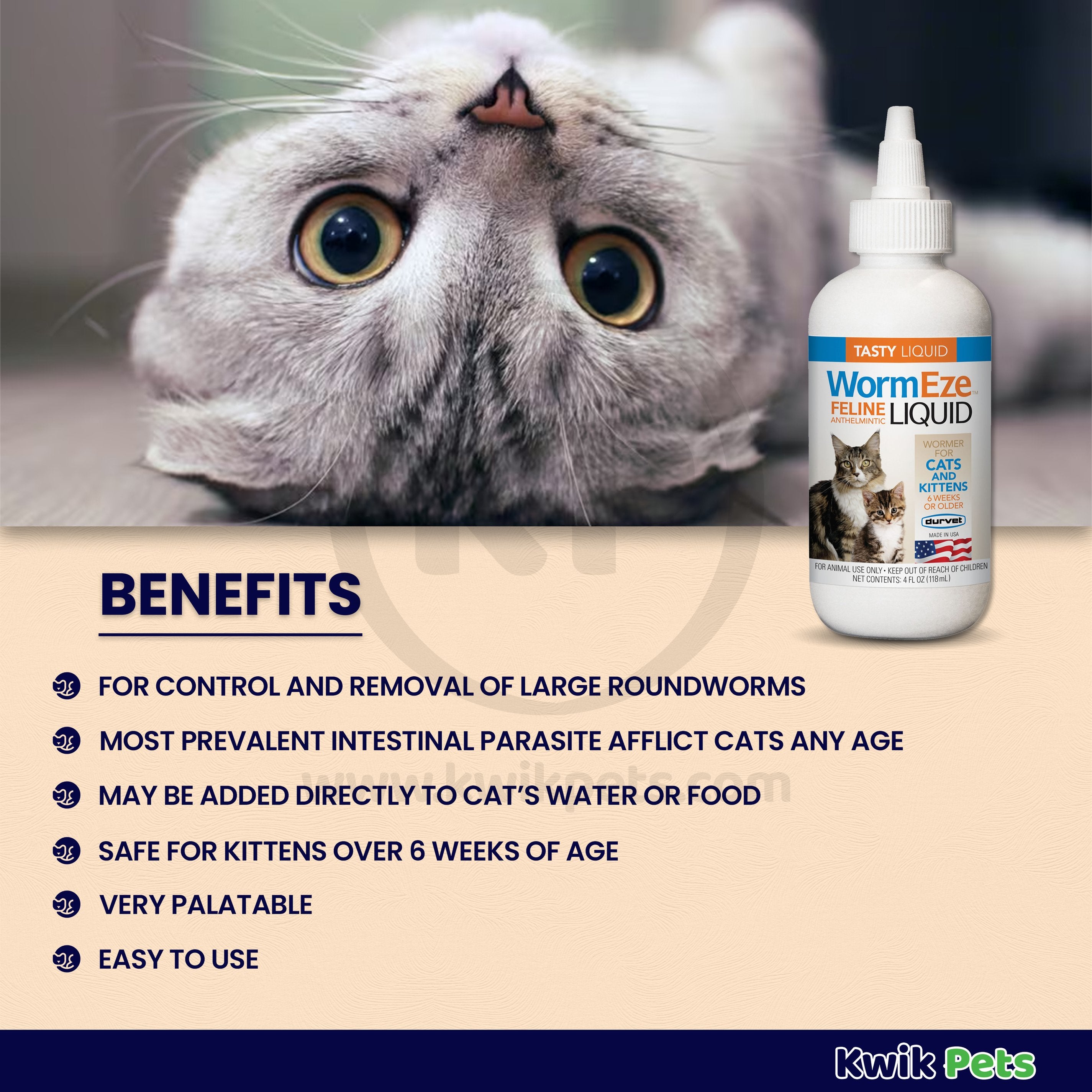 Durvet WormEze Cat and Kitten Dewormer - Liquid 4 fl oz, Durvet