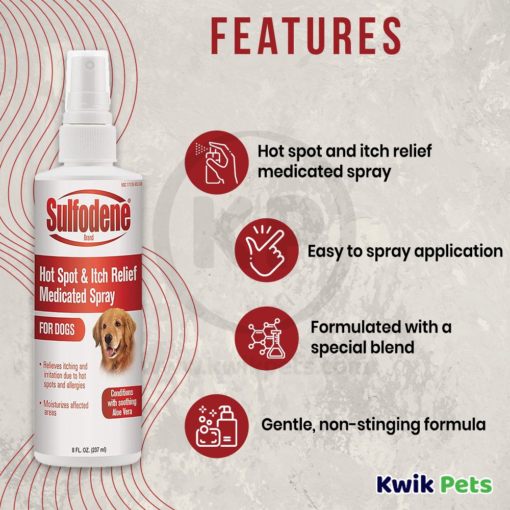 Features Of Sulfodene Hot Spot & Itch Relief Medicated Spray for Dogs 8-oz
